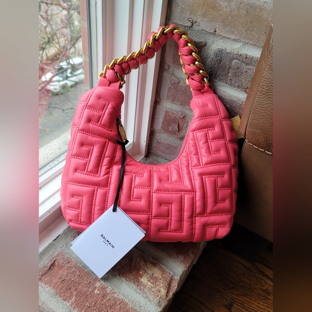 Balmain Mini Quilted Pillow Hobo Bag Pink